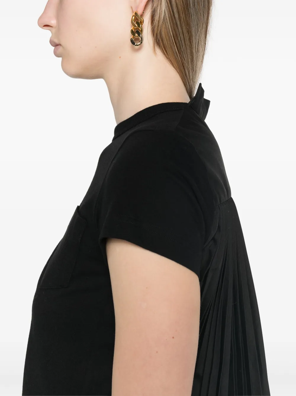 sacai T-shirt met ronde hals en plooien Zwart