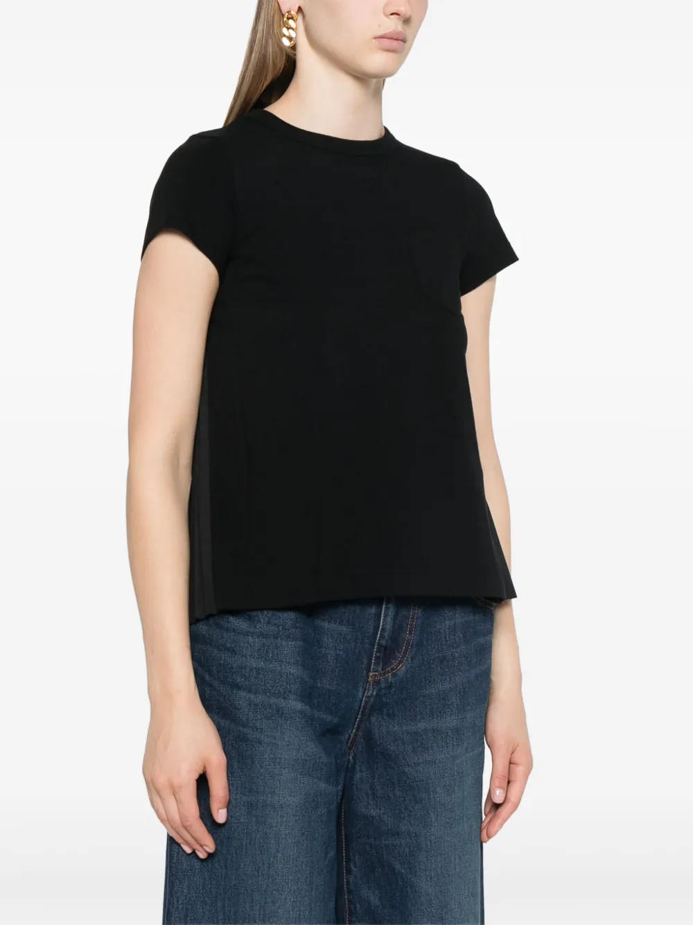 sacai T-shirt met ronde hals en plooien Zwart
