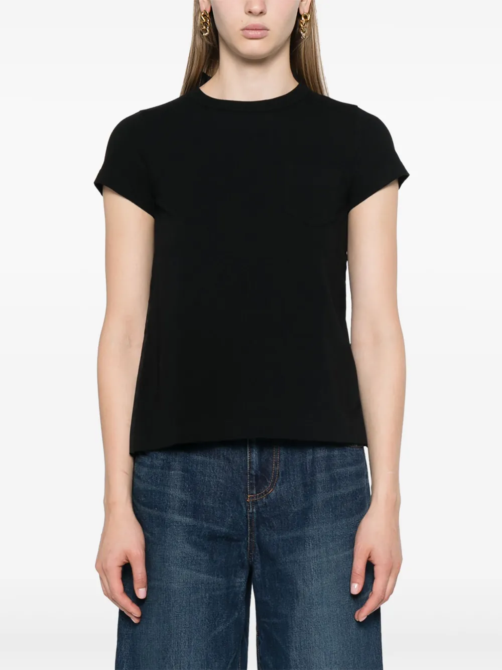 sacai T-shirt met ronde hals en plooien Zwart