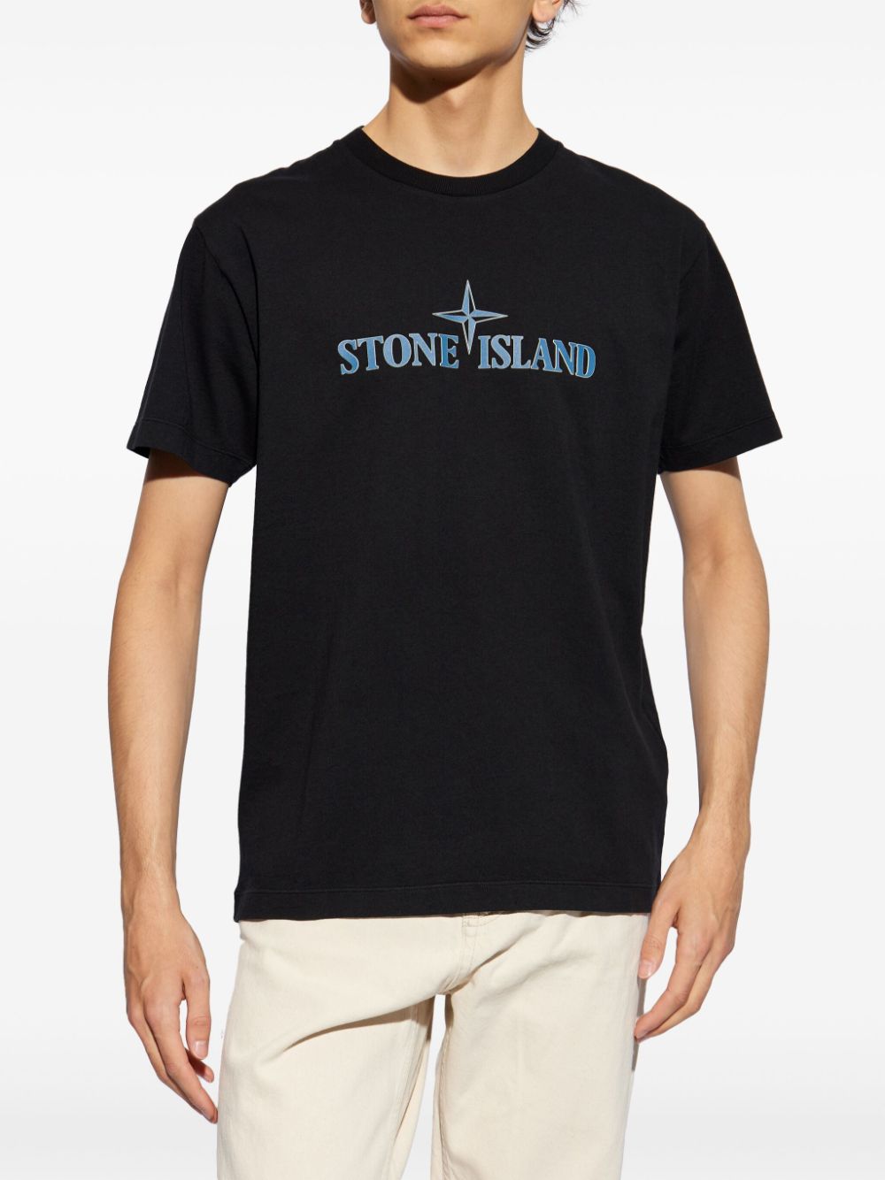 Shop Stone Island Compass-print Cotton T-shirt In Black