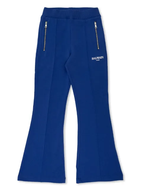 Balmain Kids logo-print flared tack pants 