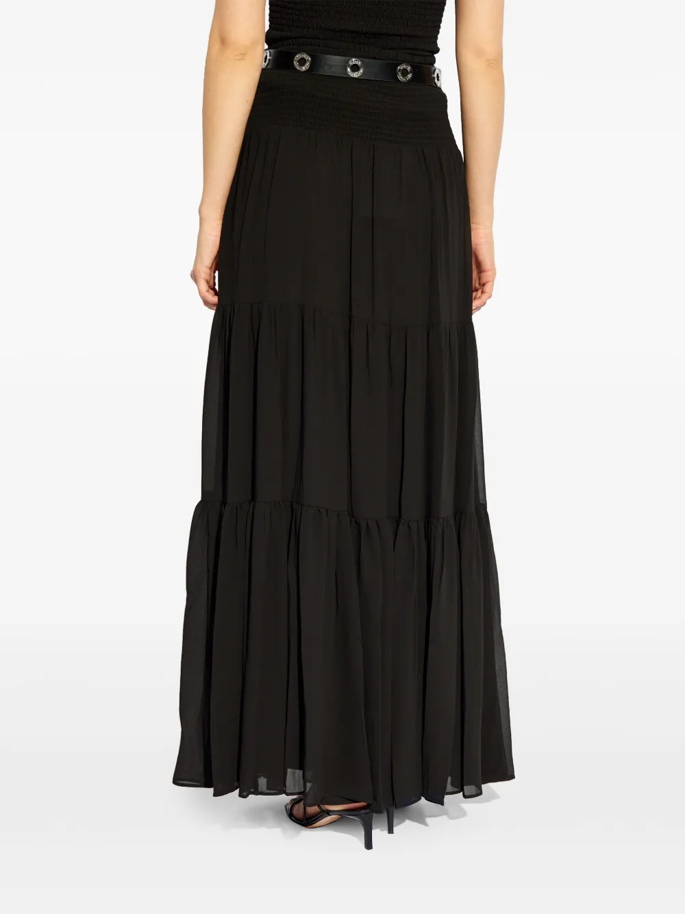 Michael Kors Gelaagde maxi-rok met ceintuur Zwart