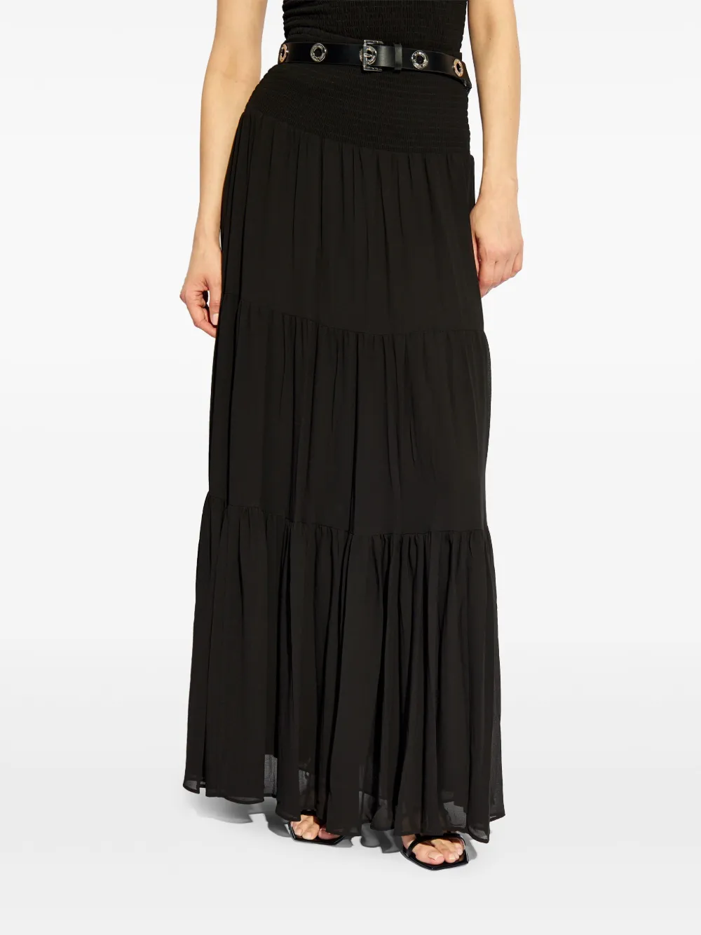 Michael Kors Gelaagde maxi-rok met ceintuur Zwart