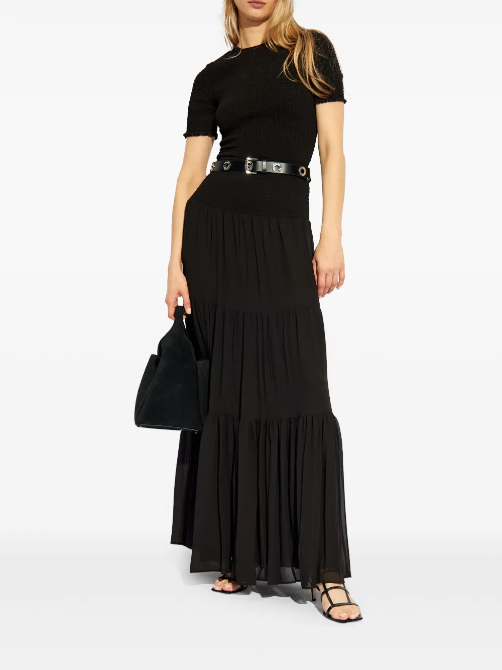 Michael Kors Gelaagde maxi-rok met ceintuur Zwart