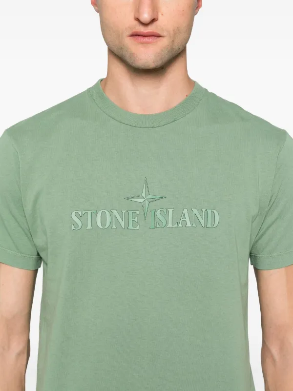 Stone Island logo embossed Cotton T shirt Green FARFETCH UK