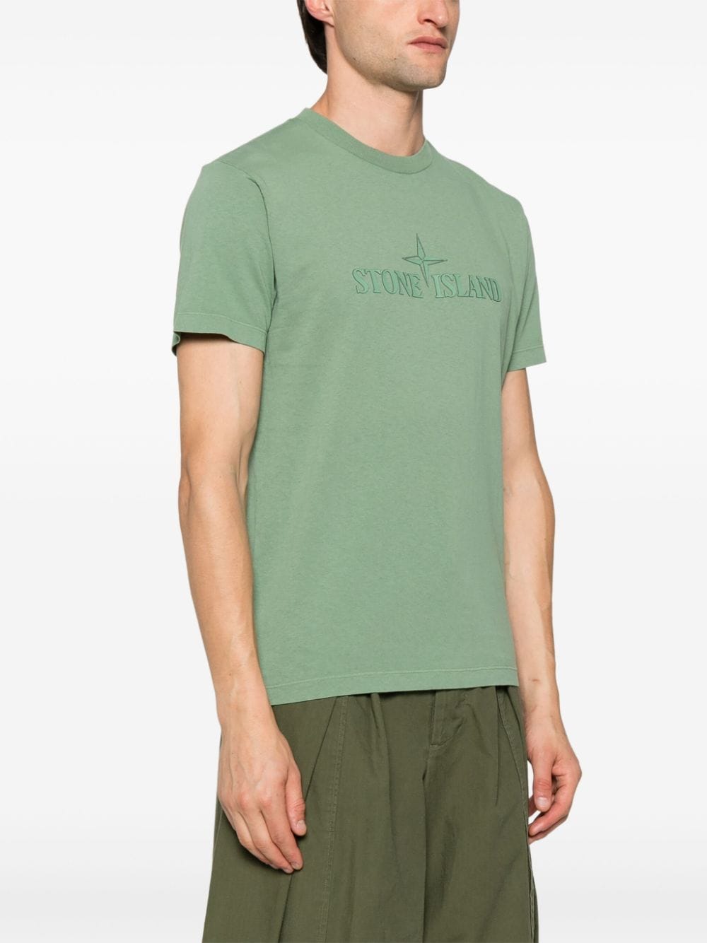 Shop Stone Island Logo-embossed Cotton T-shirt In Green