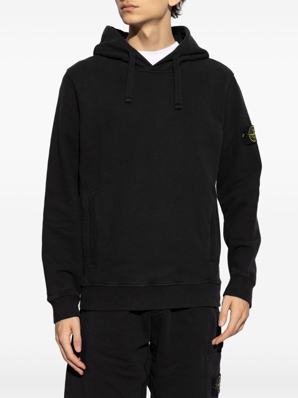 Shop Stone Island Compass-motif Cotton Hoodie In Black