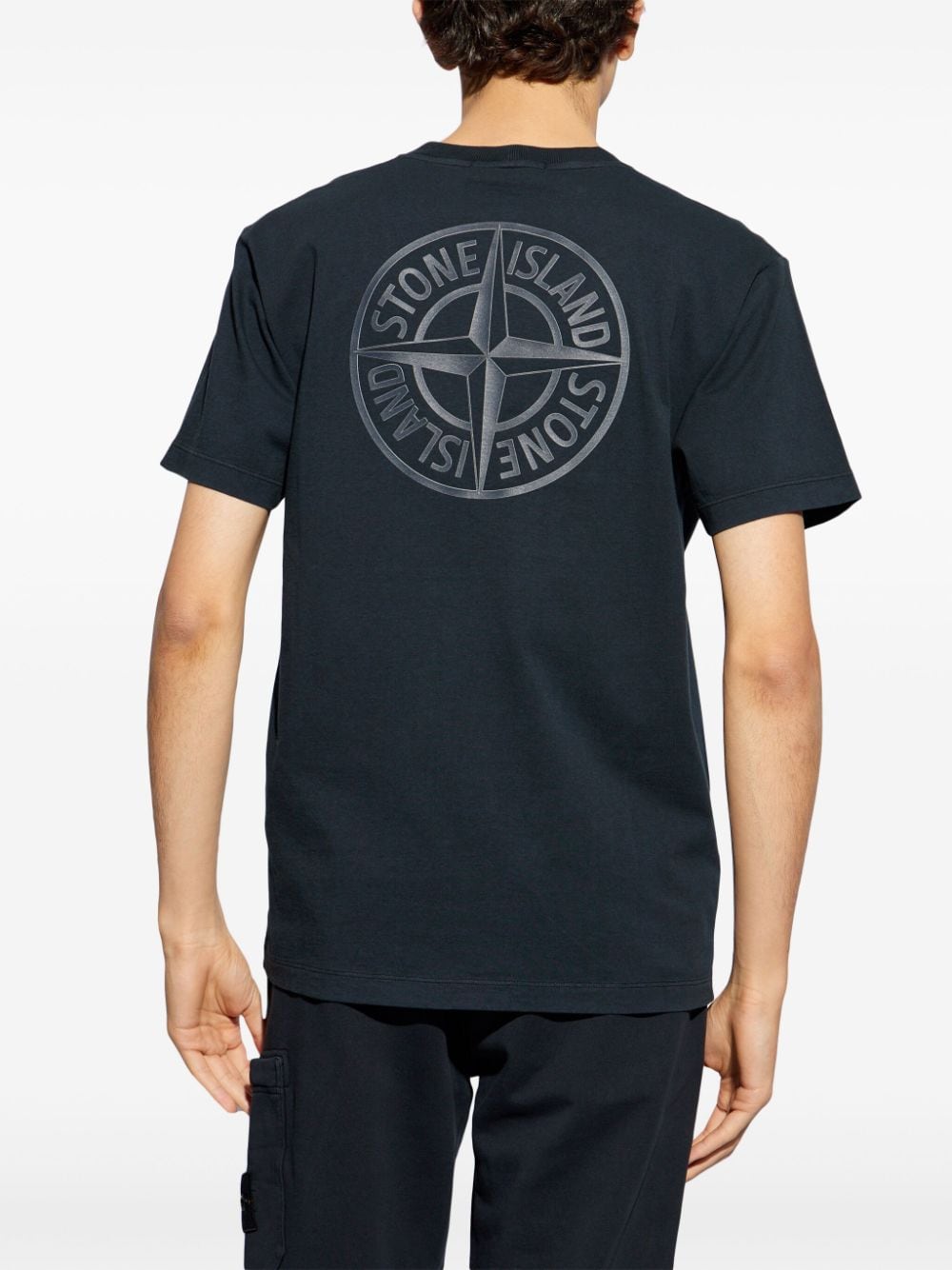 Shop Stone Island Compass-print Cotton T-shirt In Blue