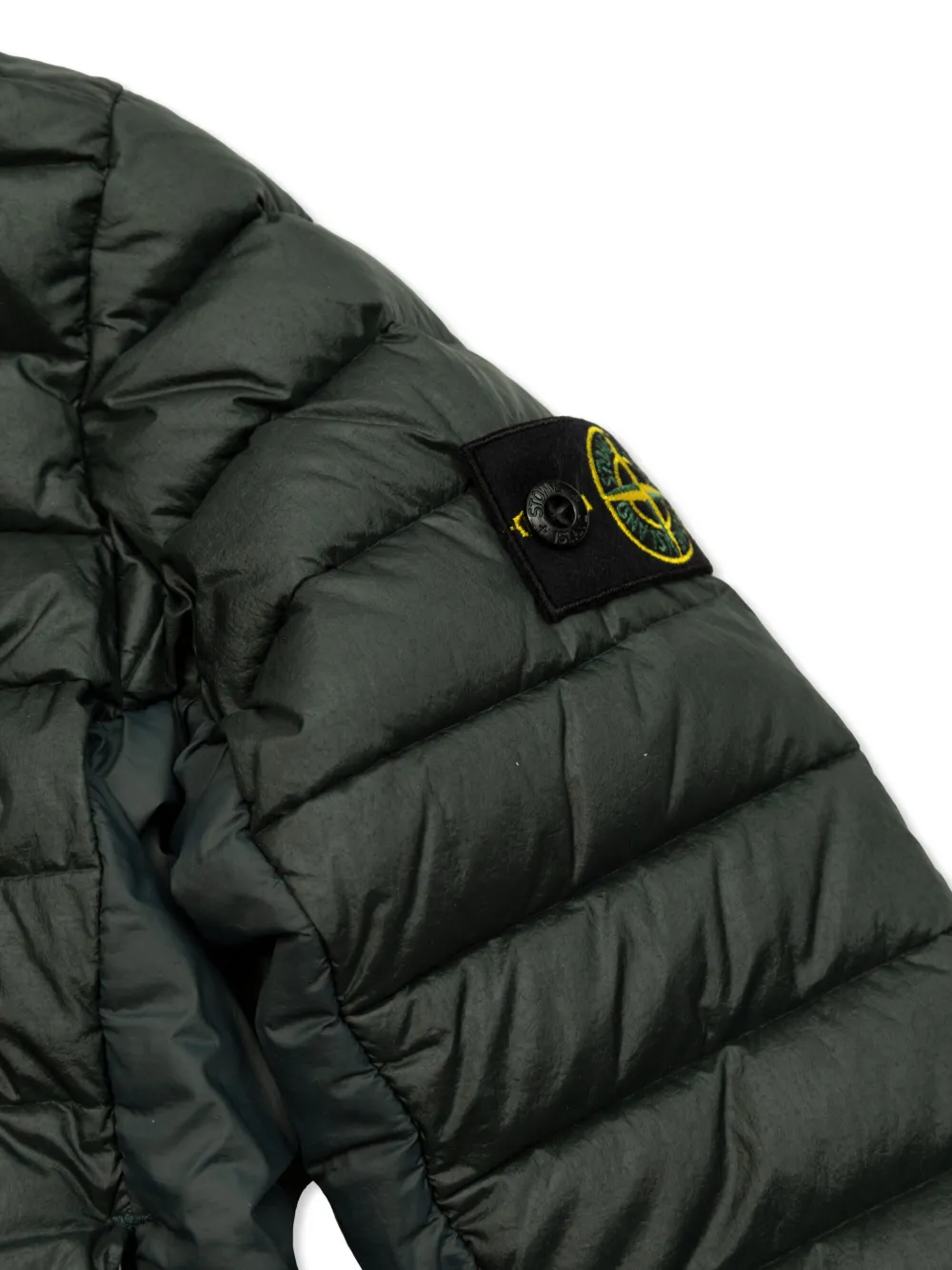 Stone Island Logo-patch Hooded Quilted Jacket In Green