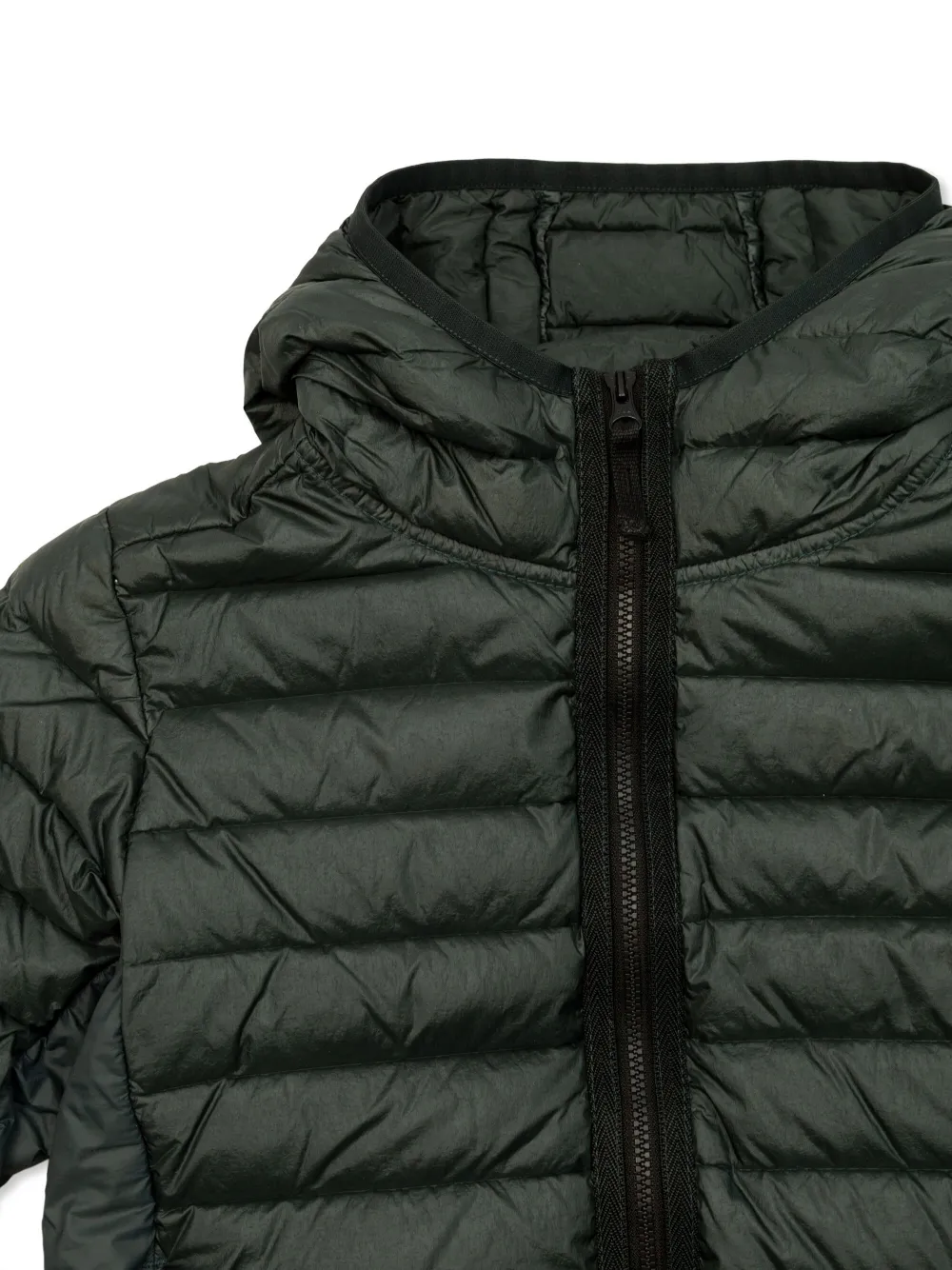 Stone Island Logo-patch Hooded Quilted Jacket In Green