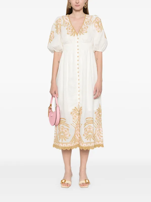 【Zimmermann】Waverly embroidered linen midi dress ZIMMERMANN Waverly Embroidered Linen Midi Dress | Neutrals