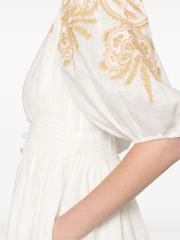 【Zimmermann】Waverly embroidered linen midi dress ZIMMERMANN Waverly Embroidered Linen Midi Dress | Neutrals