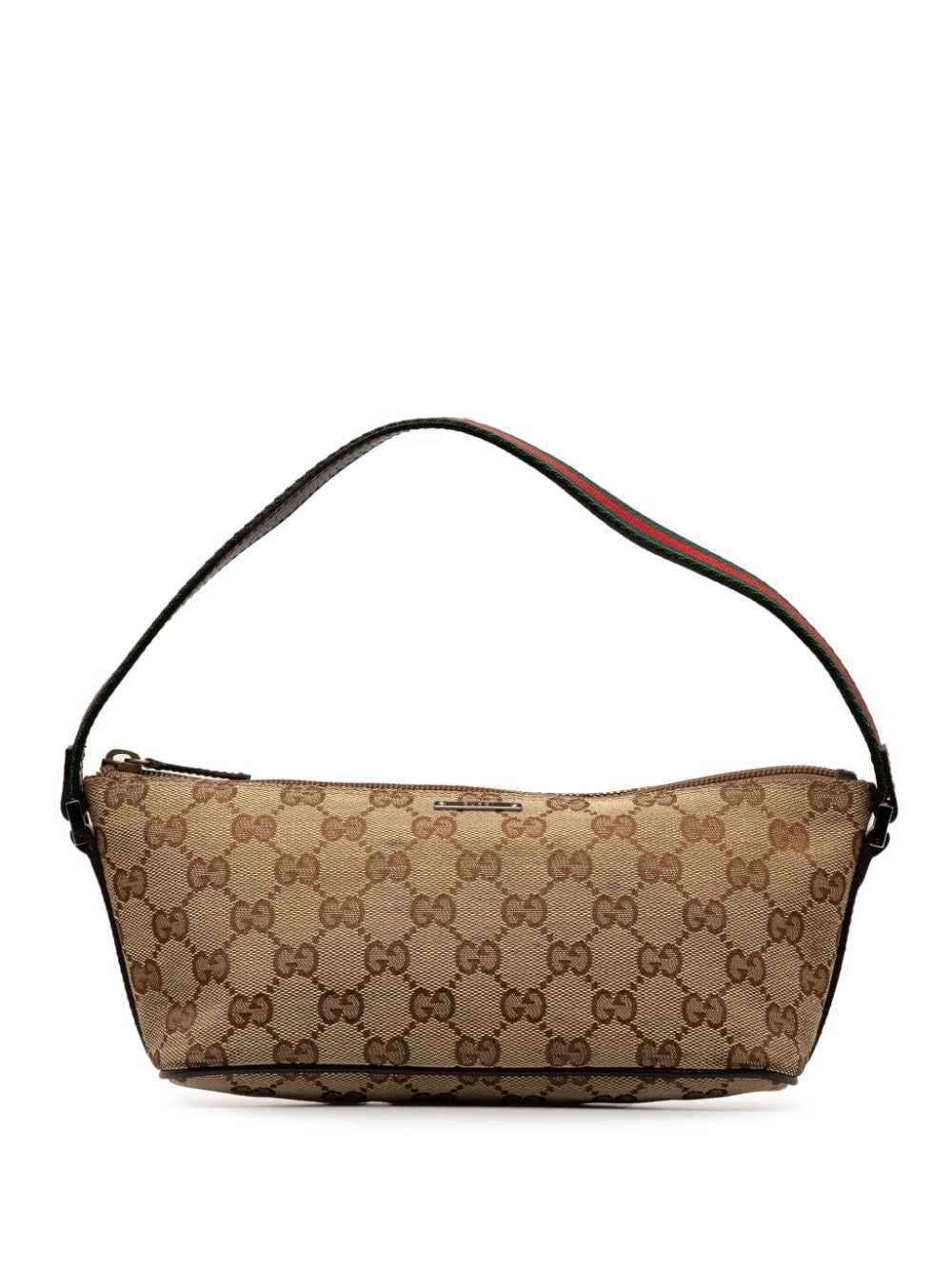 Pre-owned Gucci 2000-2015 Gg Canvas Web Boat Shoulder Bag In 褐色