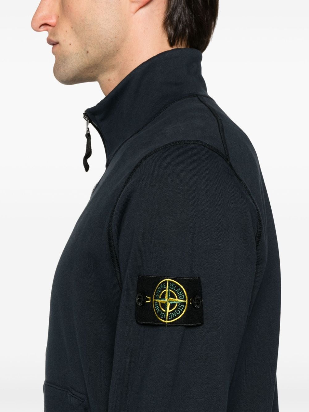 Shop Stone Island Compass-badge Zipped Sweatshirt In Blue