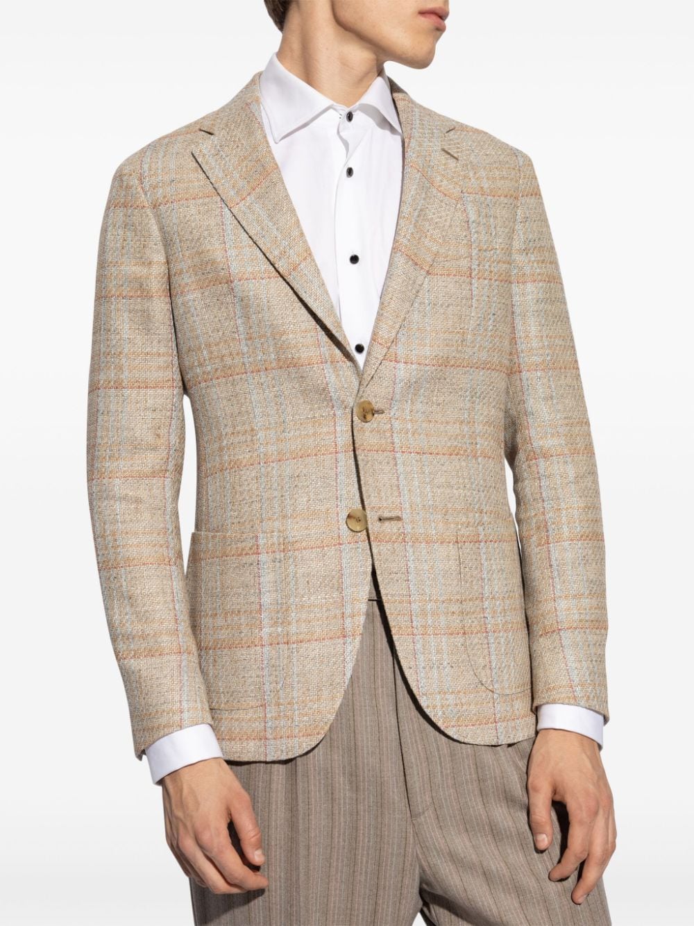 Shop Etro Soft Check Notched Lapels Blazer In Neutrals