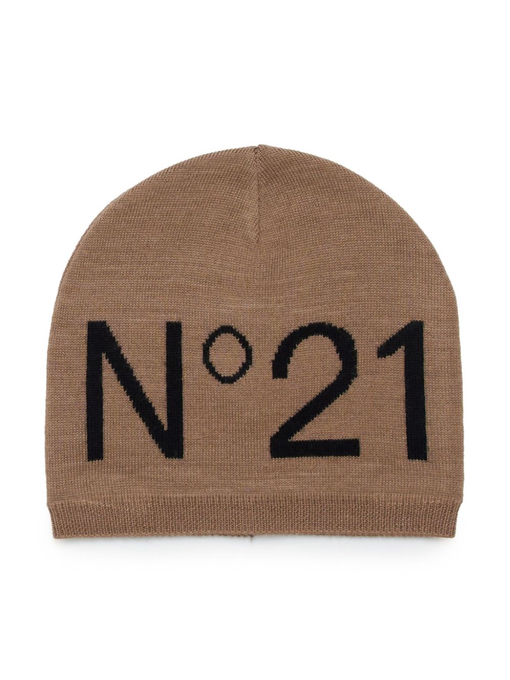 Nº21 Kids intarsia-knit logo beanie hat - Brown