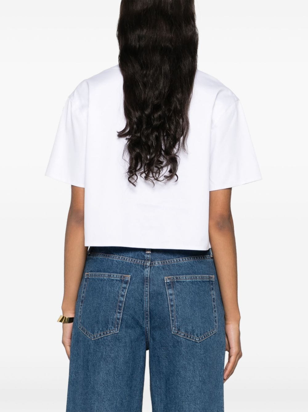 Shop Valentino V-plaque Cropped T-shirt In White