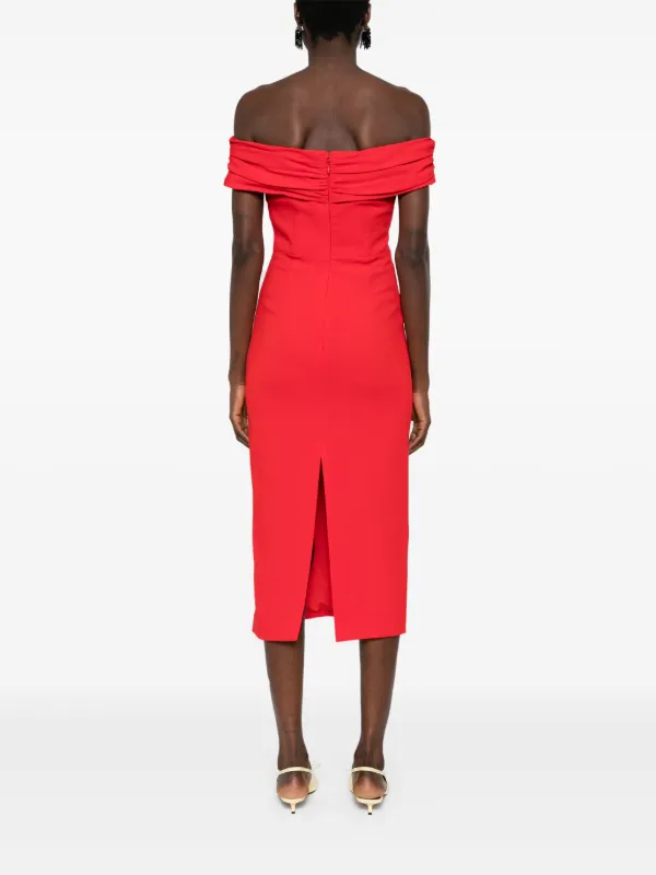 Self-Portrait off-shoulder Crepe Midi Dress | Red | FARFETCH JO