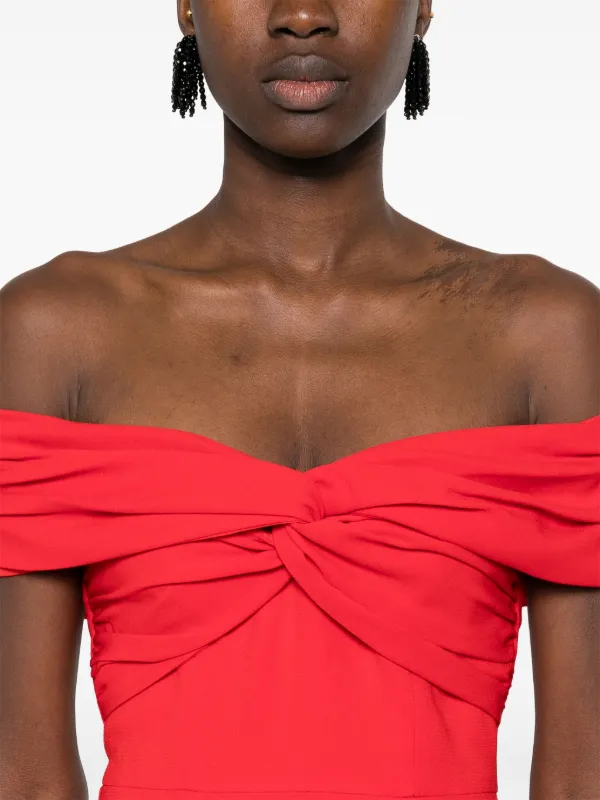 Self-Portrait off-shoulder Crepe Midi Dress | Red | FARFETCH ID