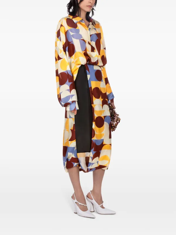 DRIES VAN NOTEN geometric-print Silk Shirt | Yellow