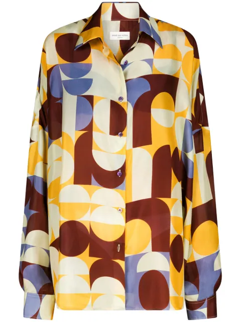 DRIES VAN NOTEN camisa de seda con estampado geométrico