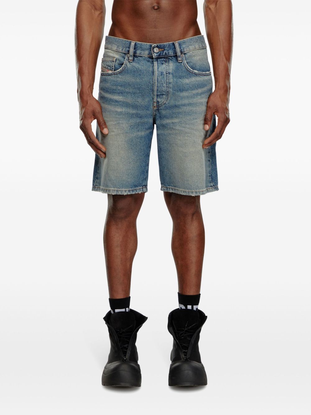 Shop Diesel Straight-leg Denim Shorts In Blue