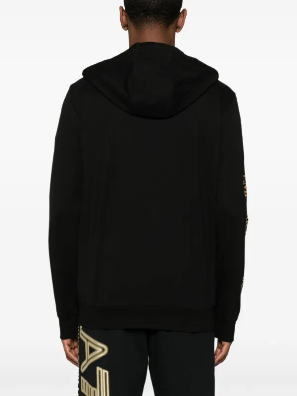 【EMPORIO ARMANI】 Men's Big Leaf Print Hoodie: ★ Black EMPORIO ARMANI Big Leaf Print Hoodie Size: XXL Black Men