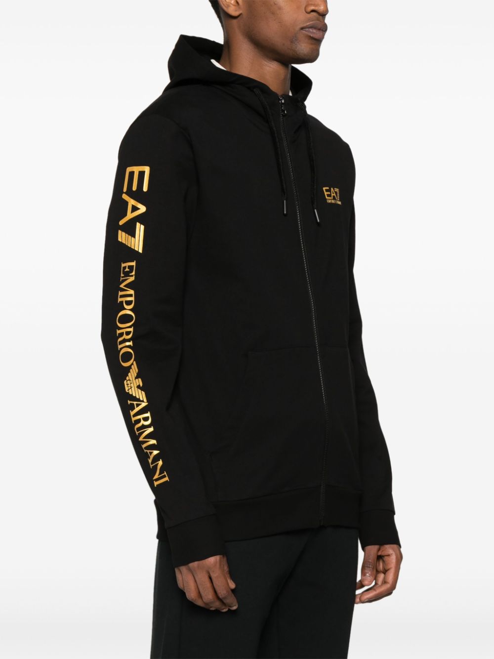 Shop Ea7 Logo-print Zip-up Hoodie In Black