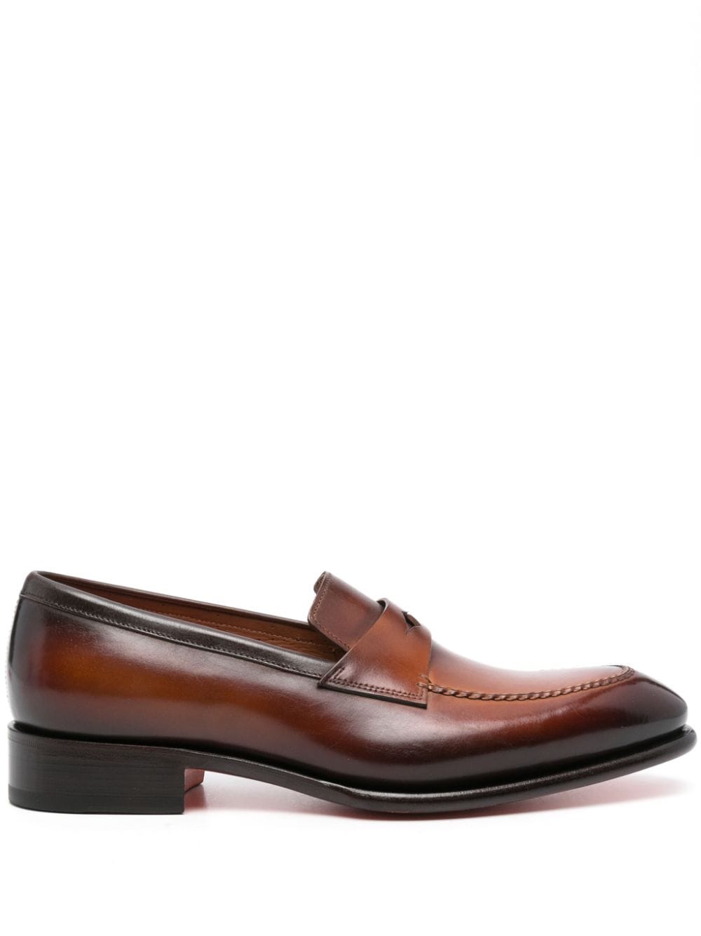 Santoni Penny-slot Leather Loafers In Brown