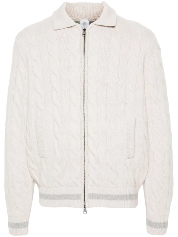 Eleventy Chunky cable-knit Zip Up Cardigan | White | FARFETCH