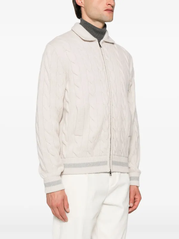 Eleventy Chunky cable-knit Zip Up Cardigan | White | FARFETCH