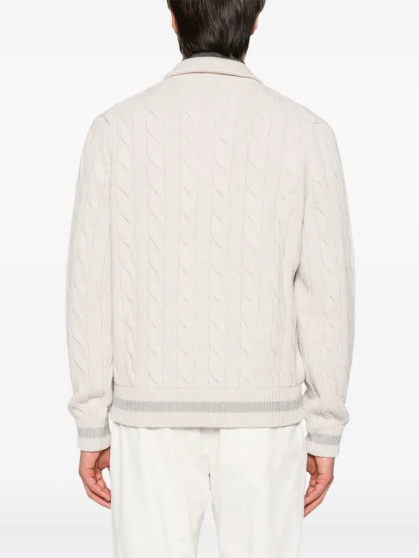 Eleventy Chunky cable-knit Zip Up Cardigan | White | FARFETCH