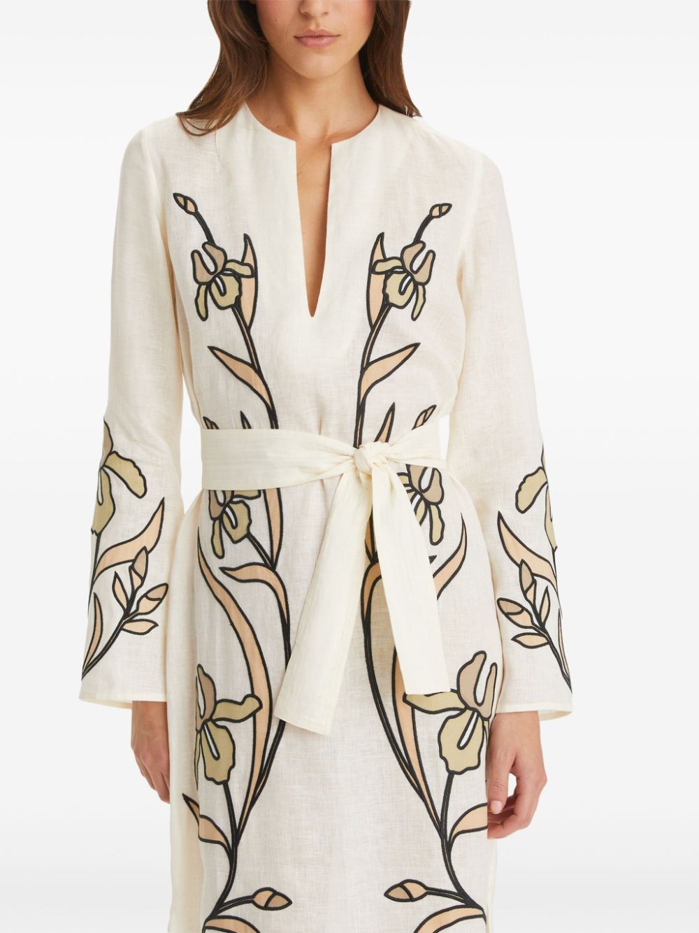 Shop Tory Burch Linen Kaftan Dress In Neutrals