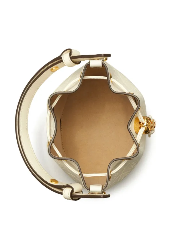 Tory Burch Mini T Monogram Bucket Bag | White | FARFETCH CA