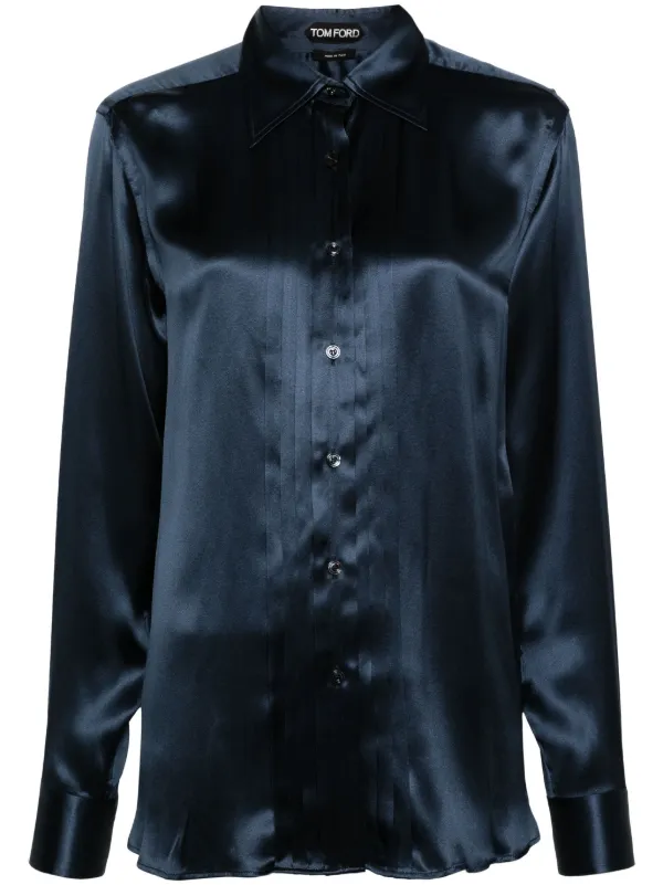 TOM FORD pintuck-detail Silk Shirt Blue FARFETCH
