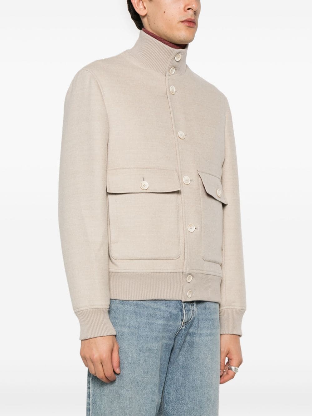 Shop Brunello Cucinelli High-neck Wool Jacket In Nude