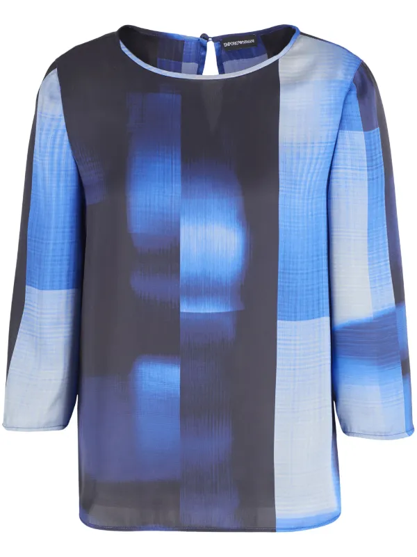 Emporio Armani Colour-block-print Keyhole Blouse in Blue