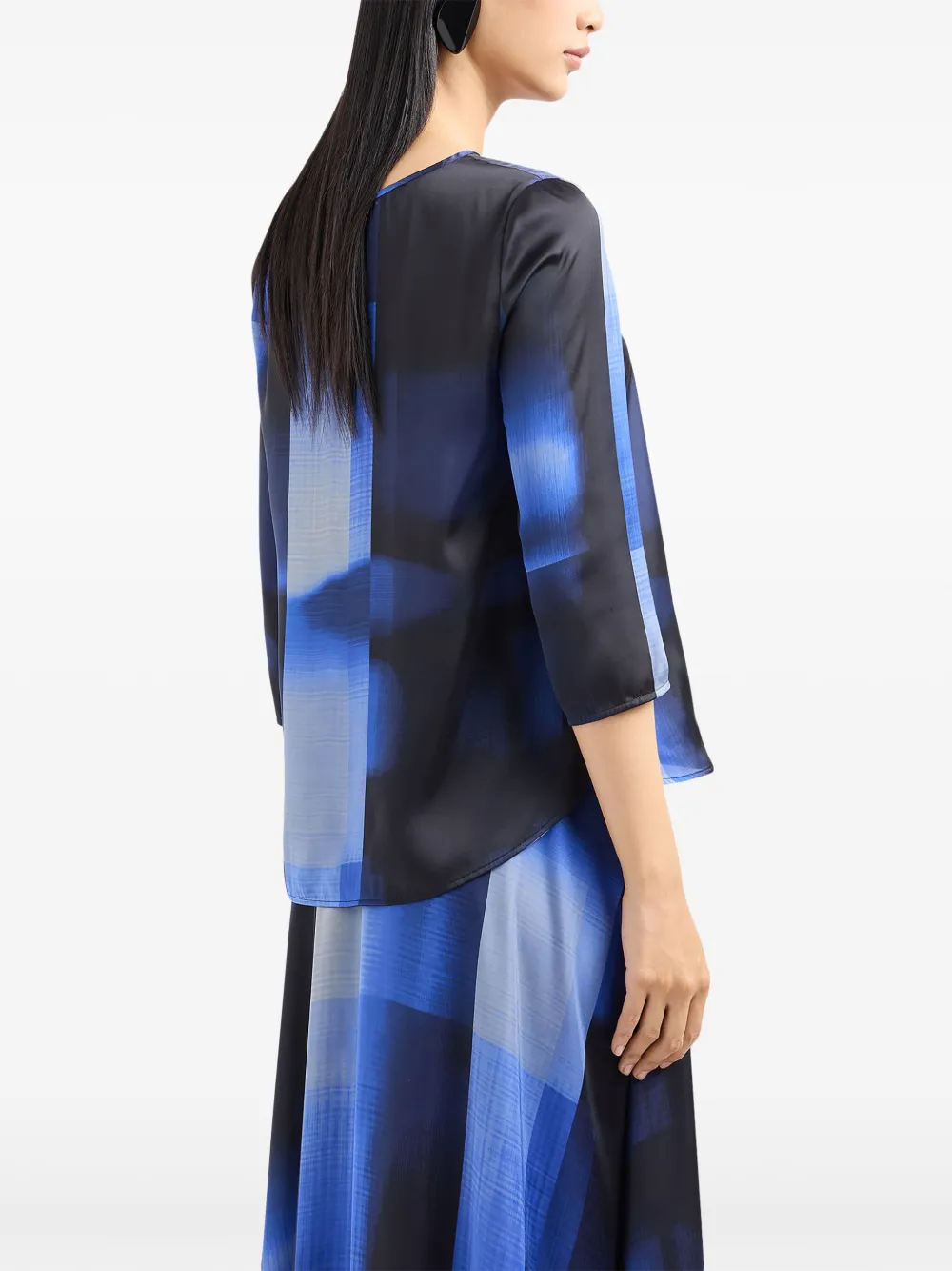 Emporio Armani Blouse met colourblocking en keyhole Blauw