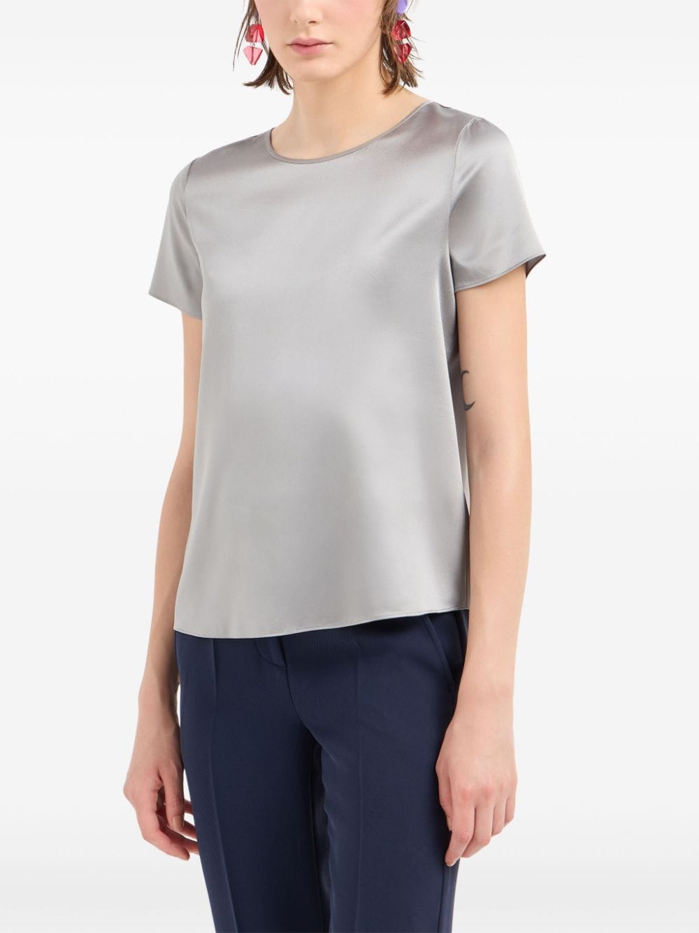 Emporio Armani Satijnen blouse met korte mouwen - Grijs