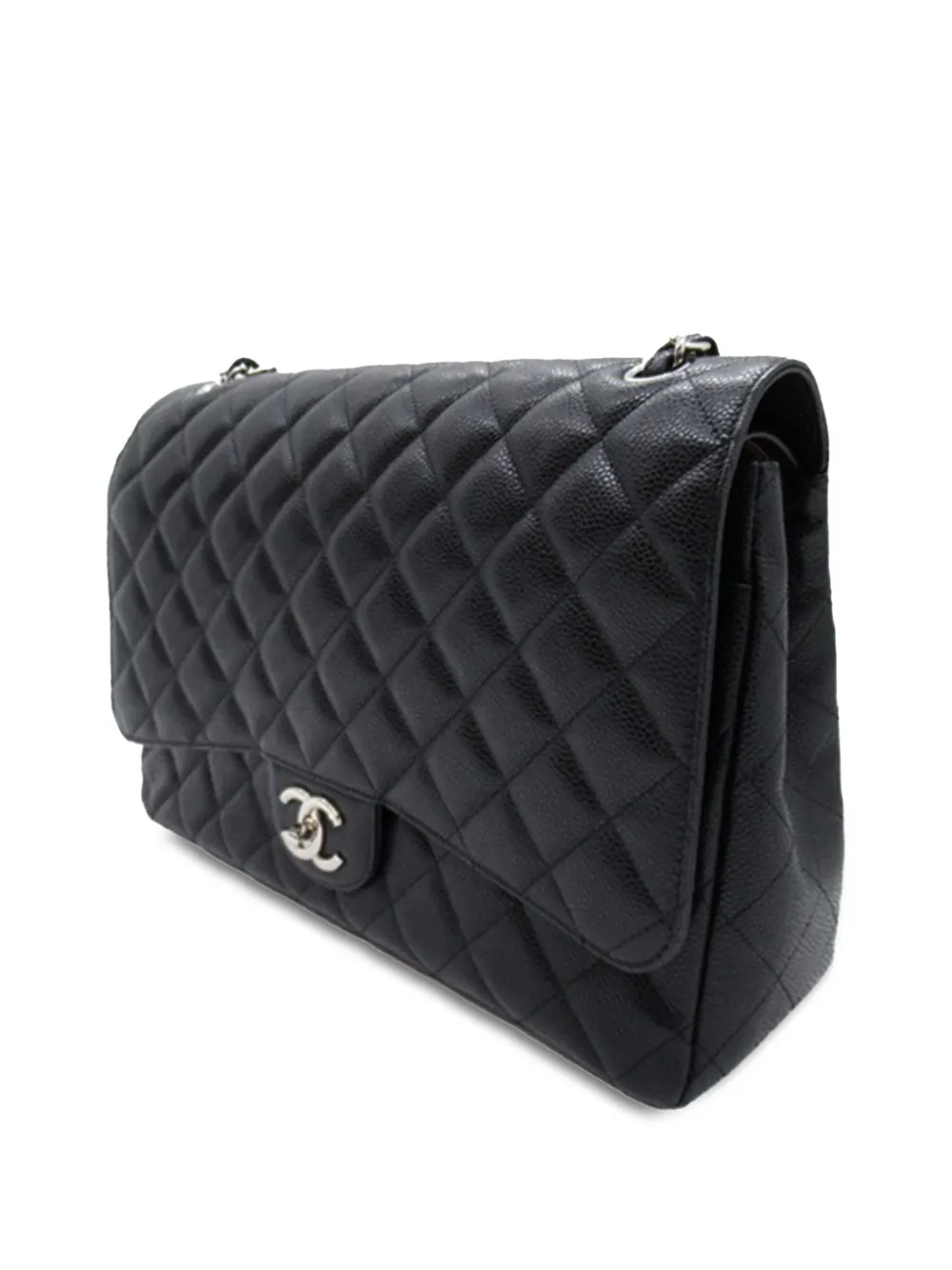 Pre-owned Chanel 2010-2011 Maxi Classic Caviar Double Flap Shoulder Bag In Black