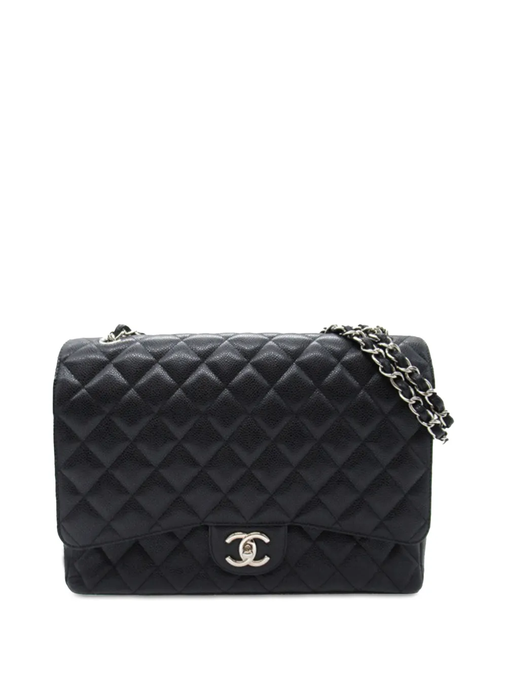 Pre-owned Chanel 2010-2011 Maxi Classic Caviar Double Flap Shoulder Bag In Black
