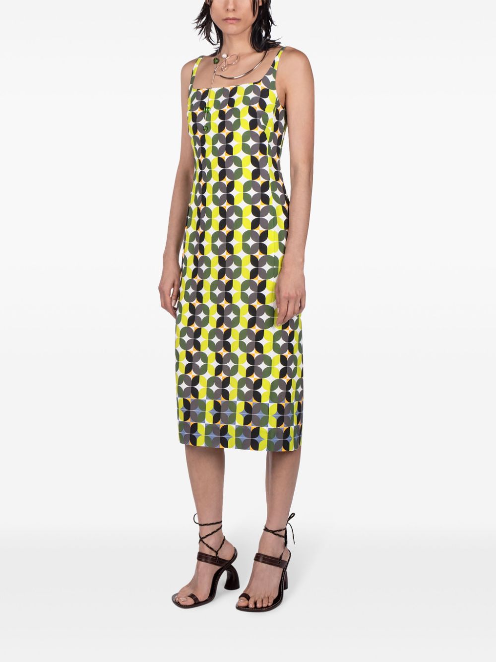 DRIES VAN NOTEN Midi-jurk met geometrische print - Groen