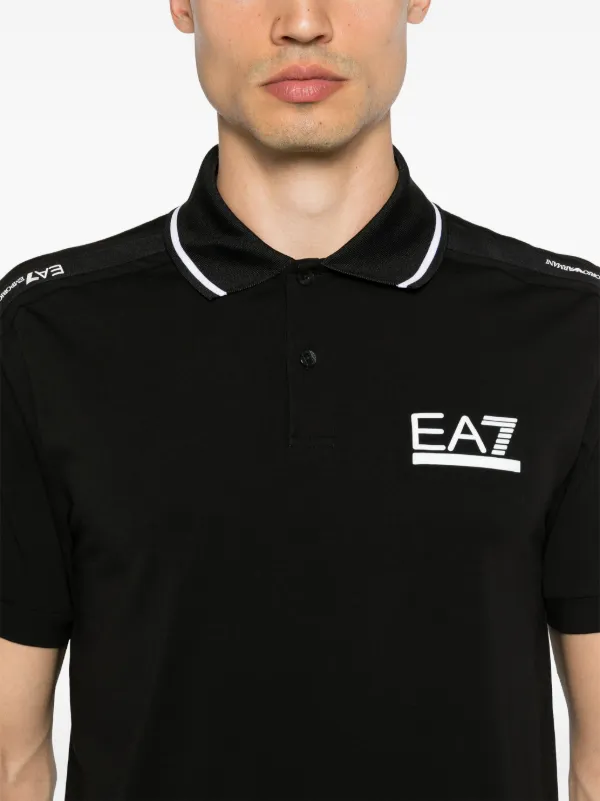 Ea7 Emporio Armani logo print cotton blend Polo Shirt Black FARFETCH TR