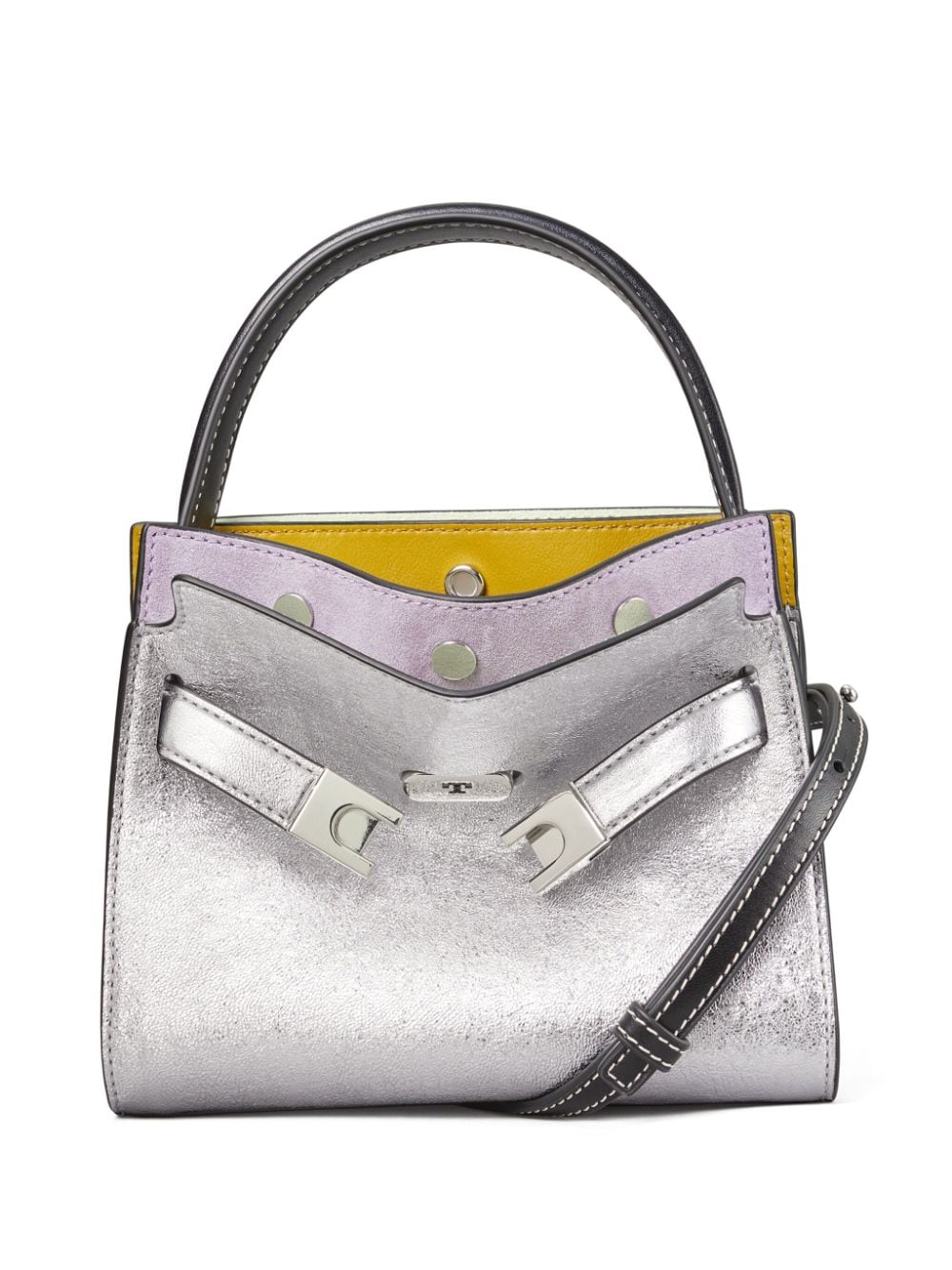 Tory Burch Lee Radziwill Petite Double Leather Tote Bag In Silver