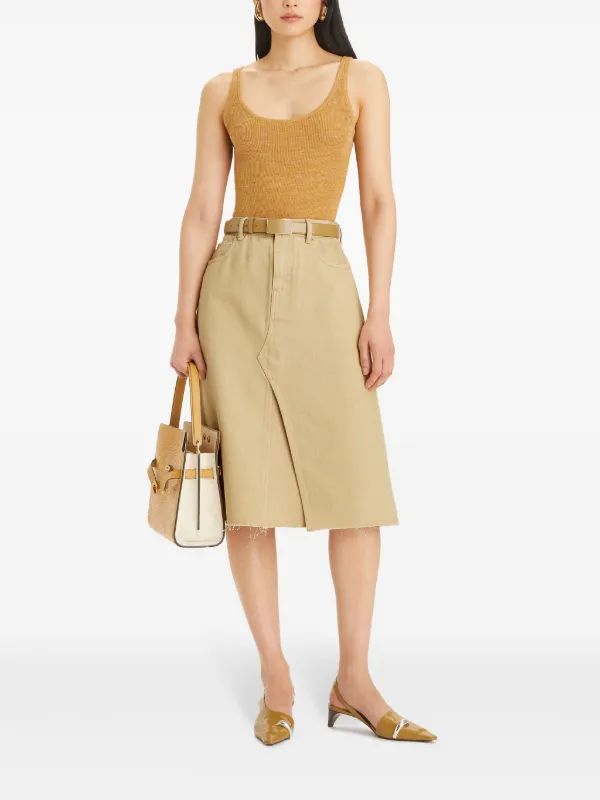 Tory Burch Deconstructed Denim Midi Skirt | Neutrals | FARFETCH