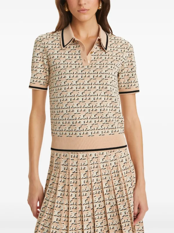 Tory Burch Monogram Jacquard Polo Top | Neutrals | FARFETCH