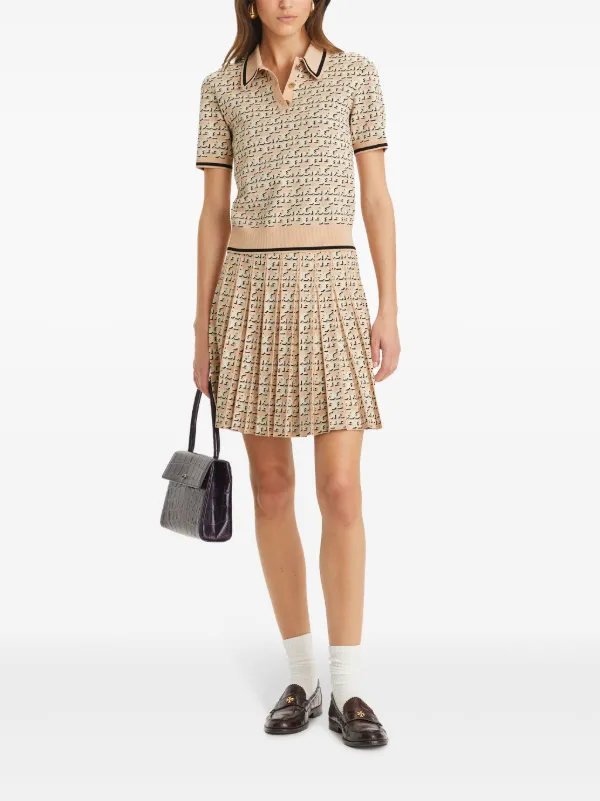 ■美品■2024SS■Tory Burch トリーバーチ POLO IN JACQUARD ジャカード ポロ ポロシャツ サイズS 半袖 トリム チェック 総柄 ニット ブランド古着【中古】20250825/RA5918 Tory Burch Logo jacquard polo shirt Tory Burch