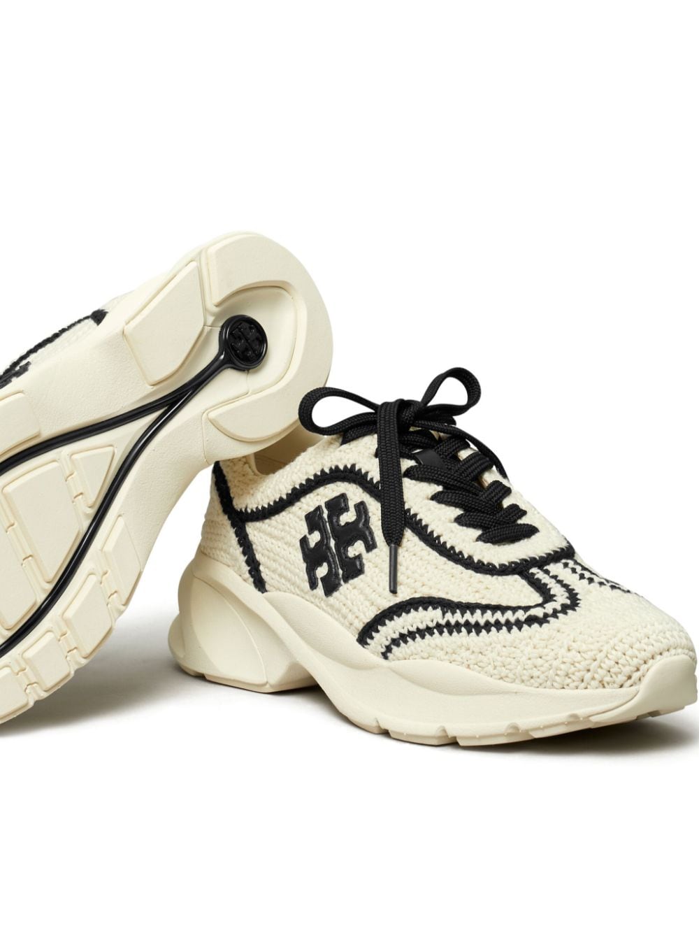 Shop Tory Burch Good Luck Crochet Sneakers In Neutrals