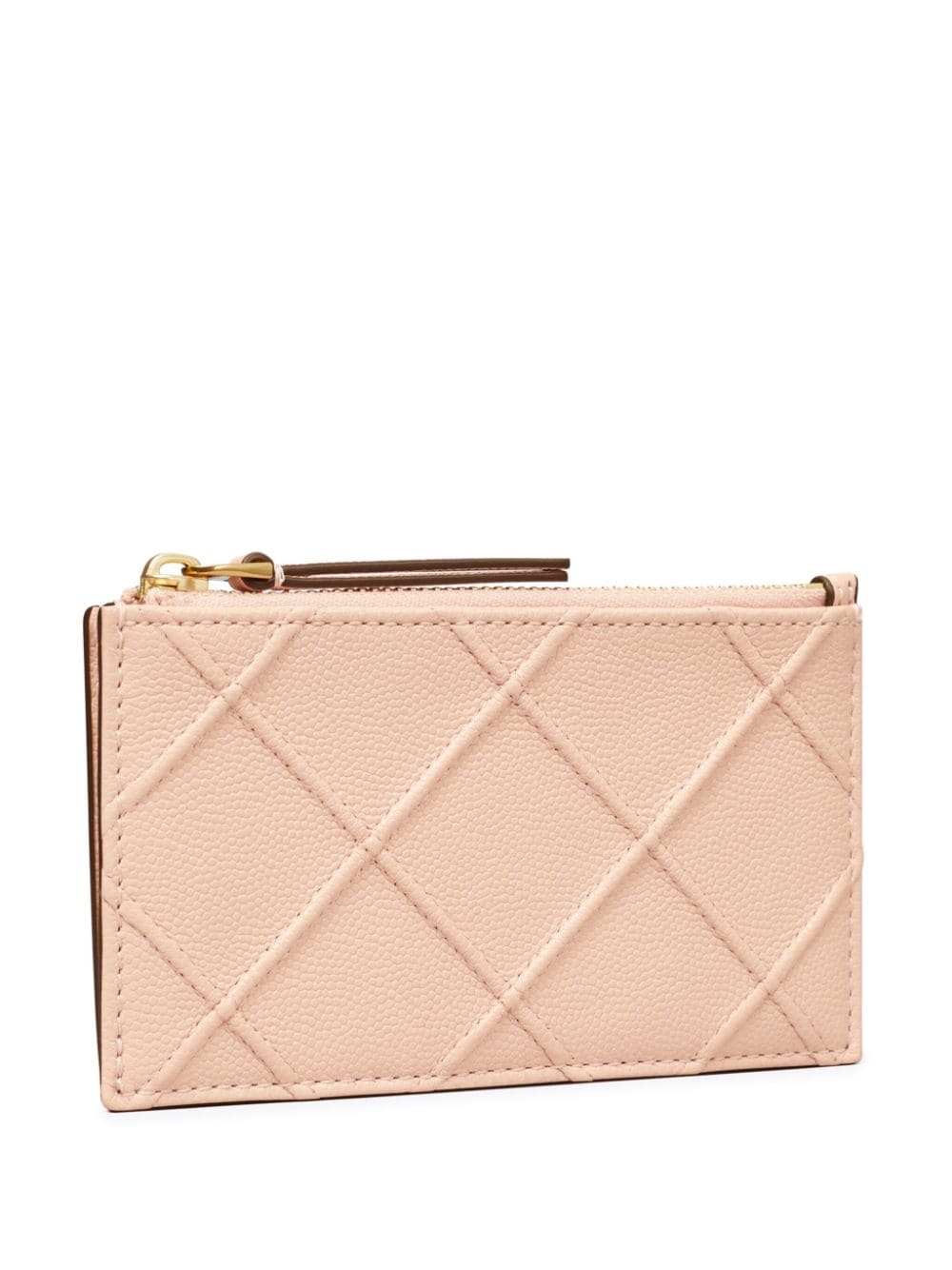 Shop Tory Burch Fleming Soft Grained Zipped Card Holder In Pink