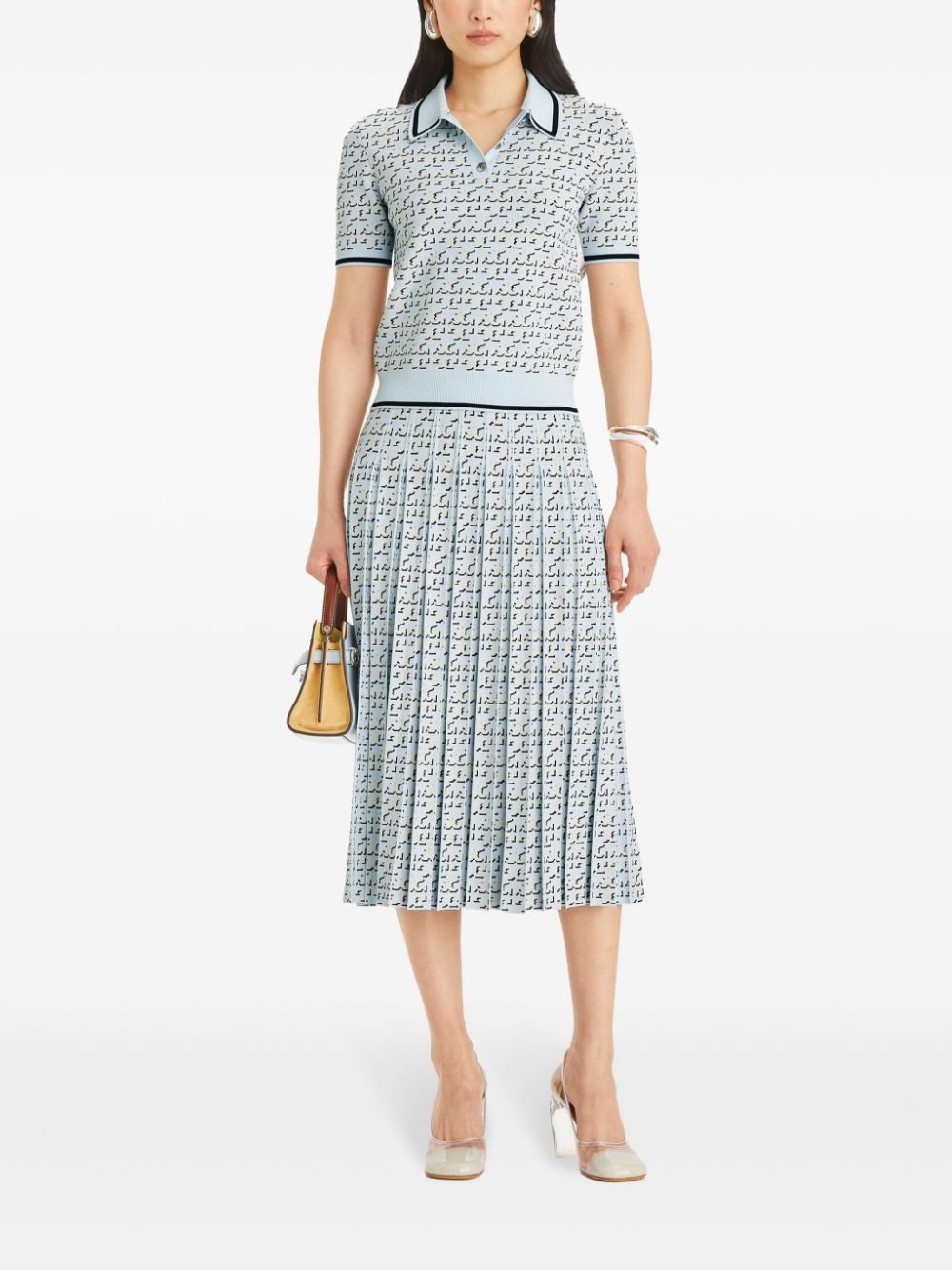 Tory Burch monogram jacquard polo top - Blue